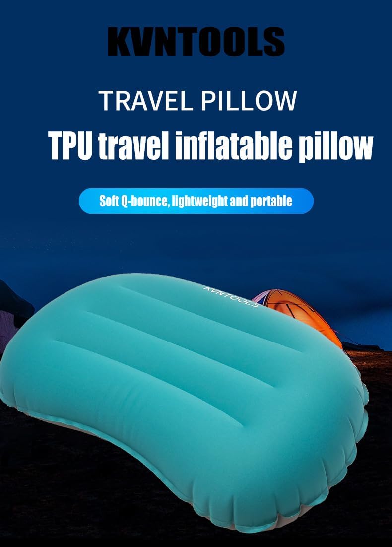 KVNTOOLS Camping Pillow-Compressible, Ultralight Inflatable,Compact, Comfortable, Ergonomic Inflating Pillows for Neck & Lumbar Support While Camp, Hiking(Grain Blue,with Anti Slip Straps) - Image 2